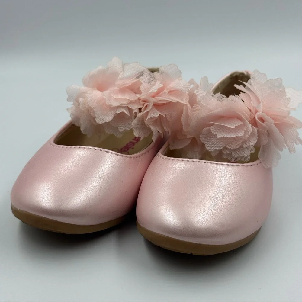 Kensie Girl Pink Ballerina Flats With Flower Strap Size 5 Dress Shoes